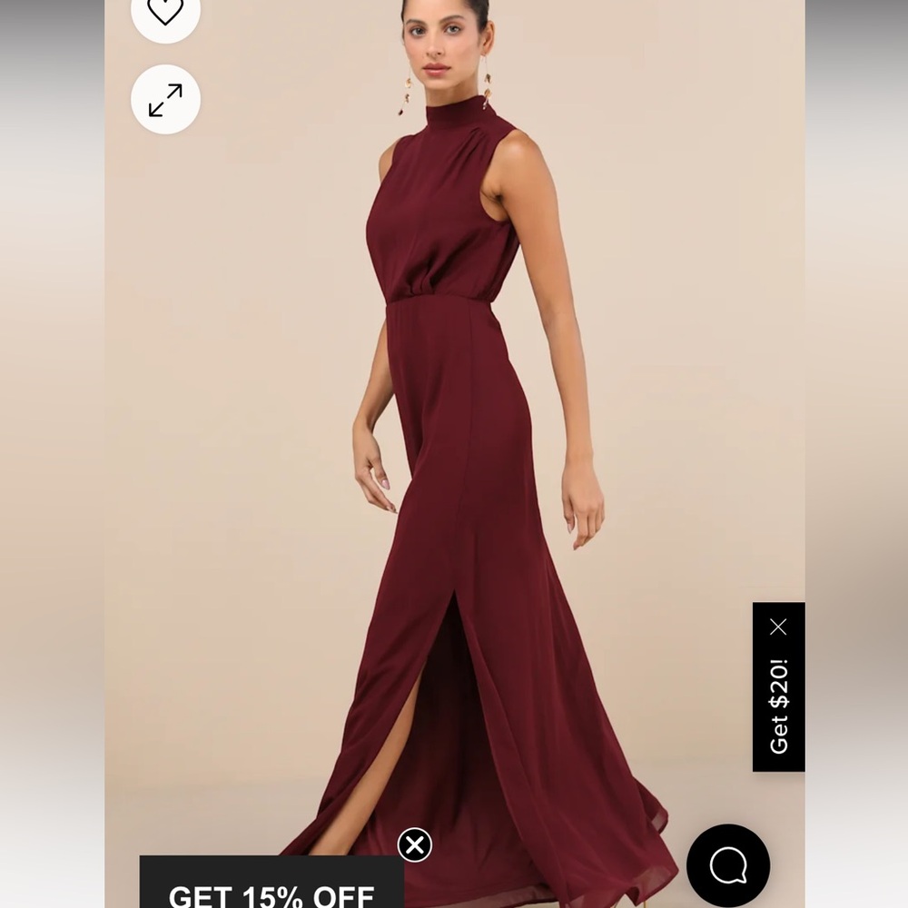 Lulu's Red Slit Maxi Gown Mock Neck